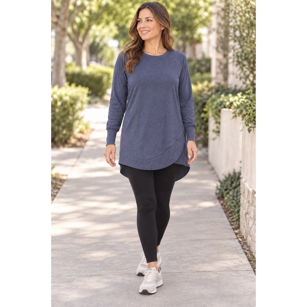 Athleta Puravida Tunic Blue Heathered Tulip Hem Long Sleeve Top S/362823 Size M